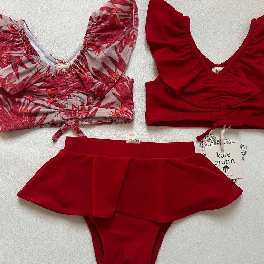 NWT Kate Quinn 3PC Ruffle Bikini Set 3-6M UPF 50+ Red Berry Swim Baby
